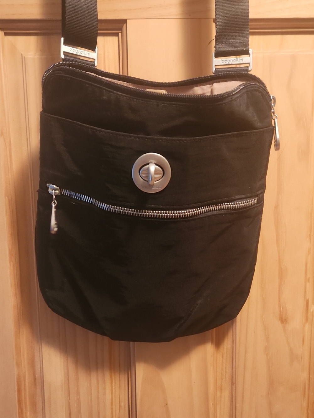 Baggallini Black Nylon Crossbody with Turn-Lock Accent